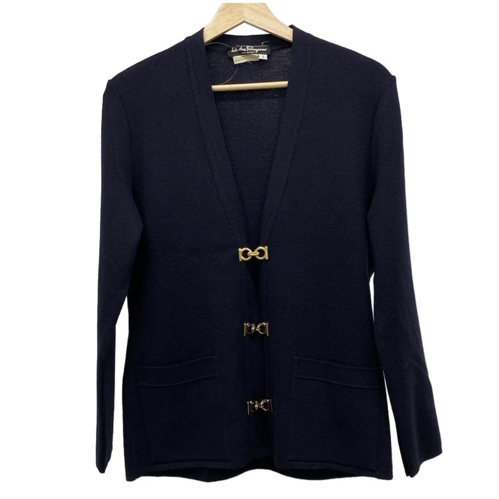 Salvatore Ferragamo Navy Wool Classic Cardigan Sweater (Medium)